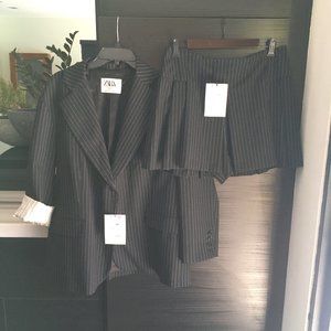 Zara Studio (M/L) Pinstripe Jacket with Matching (L) Pinstripe Skort